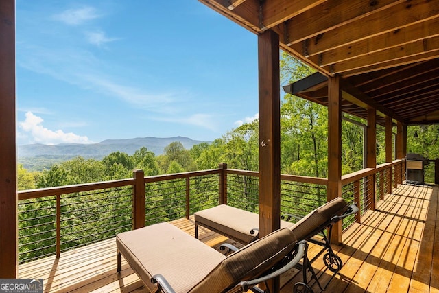 851 Moreland Dr N, Blue Ridge, GA 30513 - wooden deck featuring a mountain view and grilling area