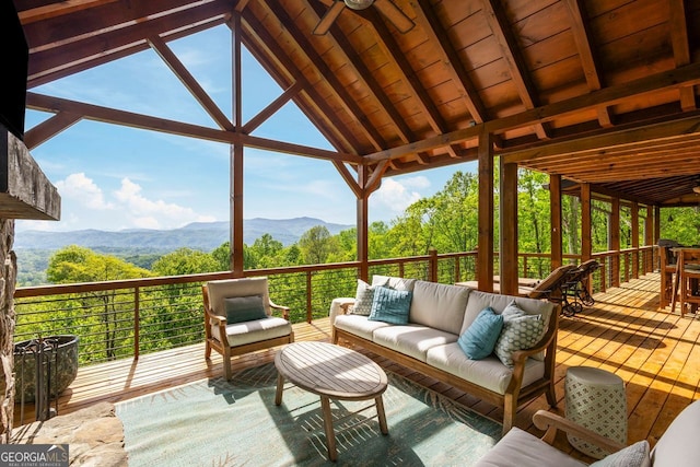 851 Moreland Dr N, Blue Ridge, GA 30513 - exterior space with plenty of natural light, a mountain view, an outdoor living space, and beamed ceiling