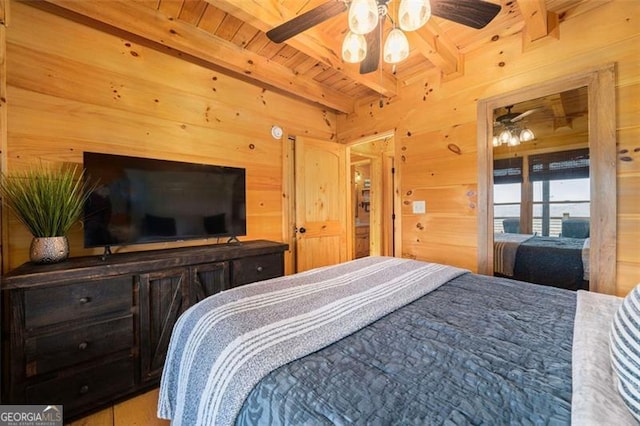 851 Moreland Dr N, Blue Ridge, GA 30513 - bedroom with wood ceiling, wood walls, and beam ceiling