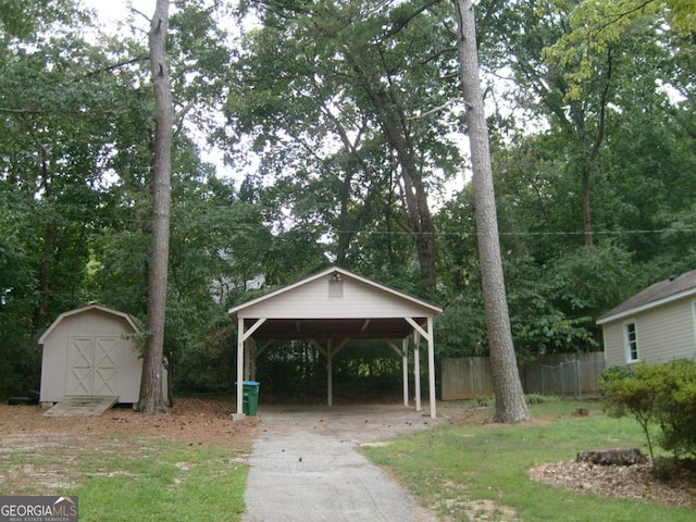 view of home's community with a storage shed