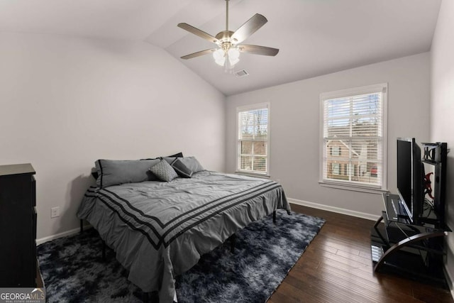 6514 Lemon Grass Ln, Flowery Branch, GA 30542 - bedroom featuring lofted ceiling, dark wood-style floors, and ceiling fan