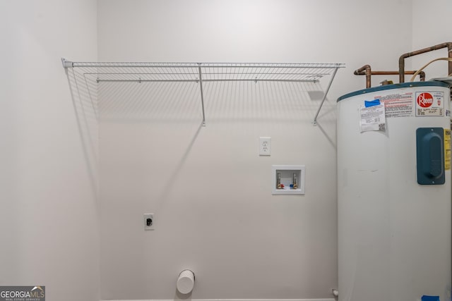 laundry room with washer hookup, water heater, and electric dryer hookup