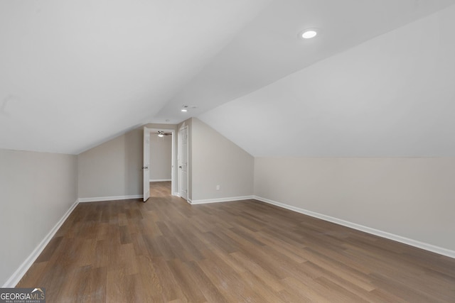 additional living space featuring lofted ceiling and wood-type flooring