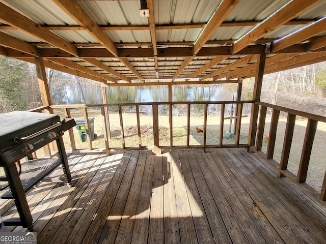 deck featuring a water view