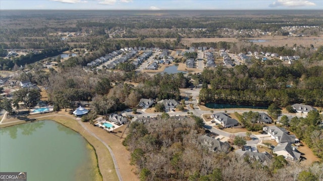 bird's eye view featuring a water view