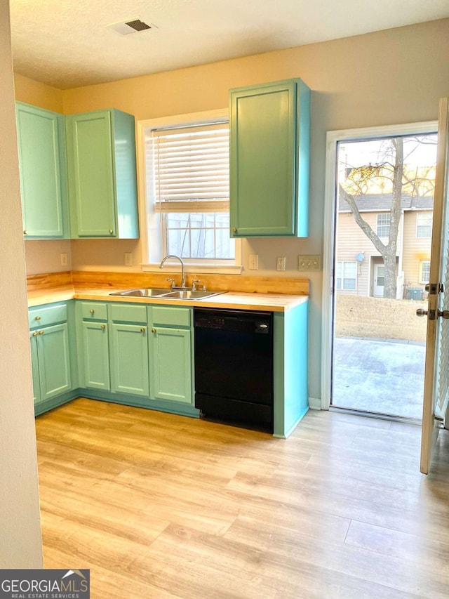 kitchen featuring sink, dishwasher, and green cabinets