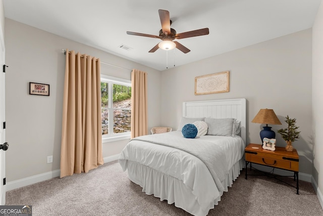 bedroom featuring carpet floors and ceiling fan