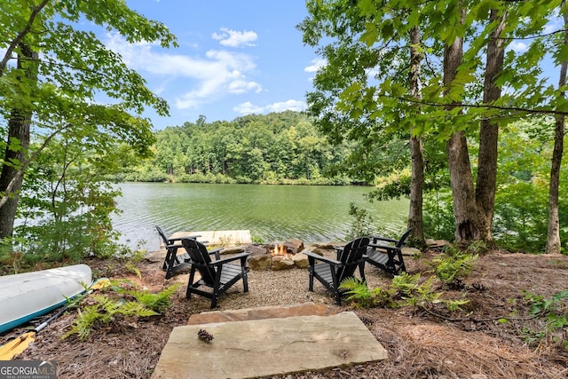 exterior space with a water view