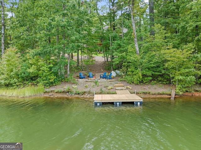 view of dock with a water view