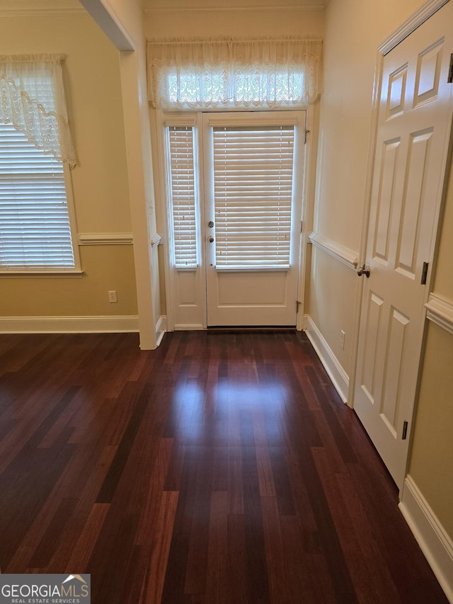 doorway to outside with dark hardwood / wood-style floors