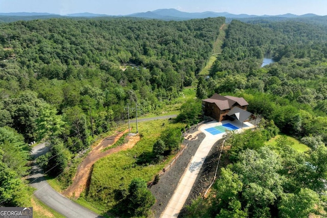 birds eye view of property with a mountain view