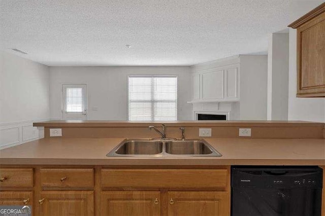 kitchen featuring dishwasher, plenty of natural light, sink, and a textured ceiling