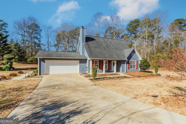 cape cod home with a garage and covered porch