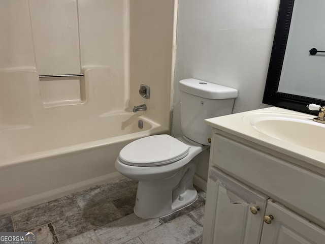 full bathroom featuring vanity, tub / shower combination, and toilet