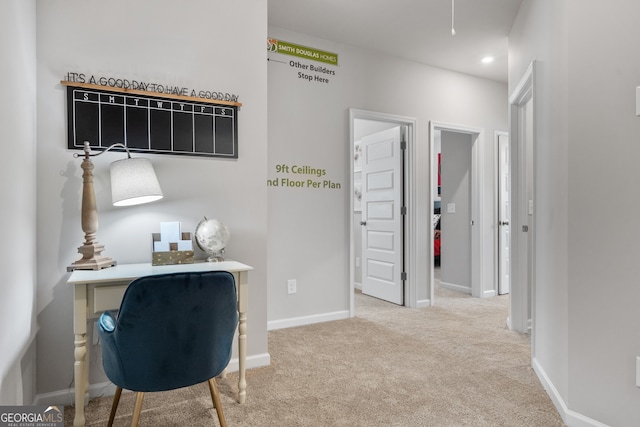 view of carpeted home office