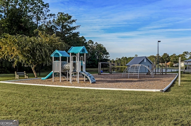 view of play area with a lawn