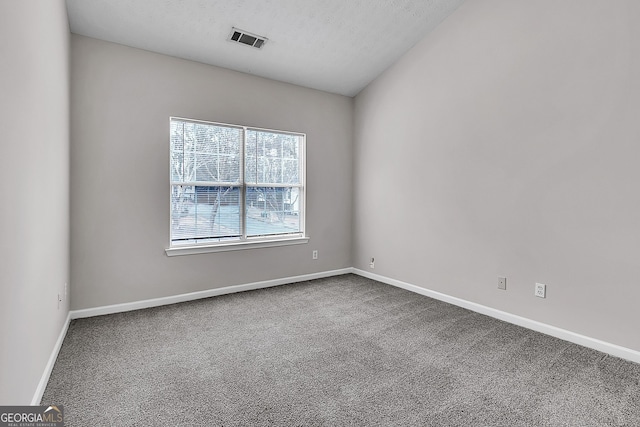 carpeted spare room with a textured ceiling