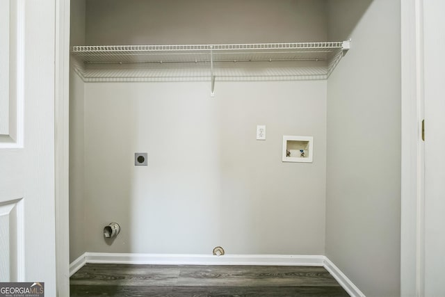 laundry room with gas dryer hookup, washer hookup, hookup for an electric dryer, and dark hardwood / wood-style flooring