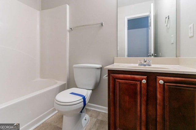 full bathroom with shower / bath combination, vanity, and toilet