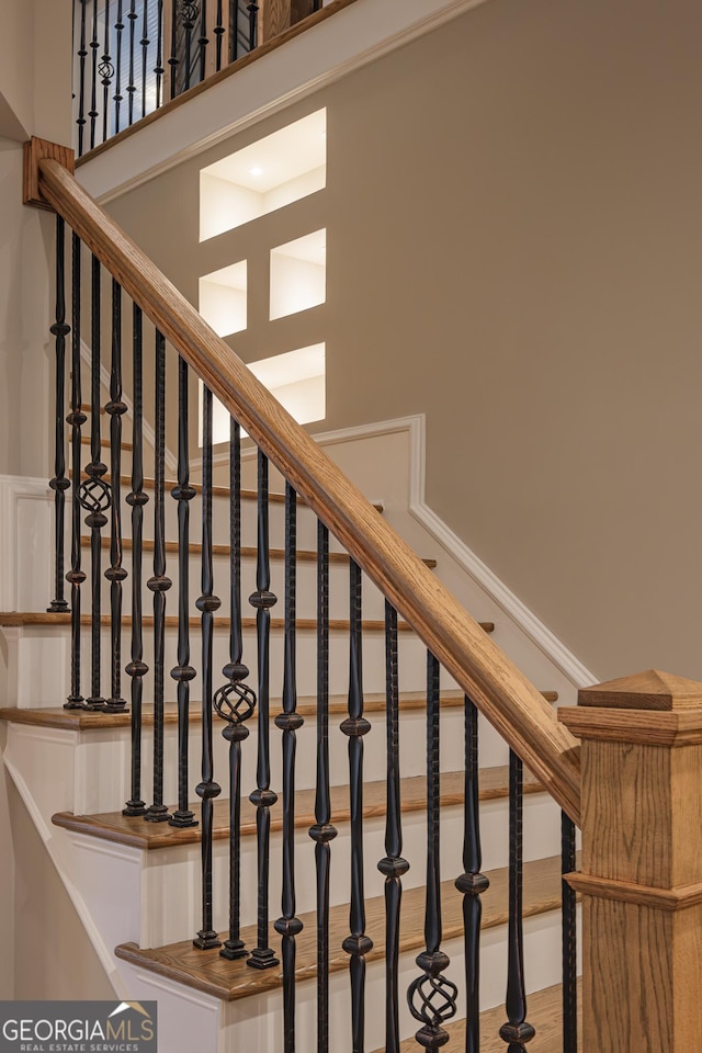 stairs with a high ceiling