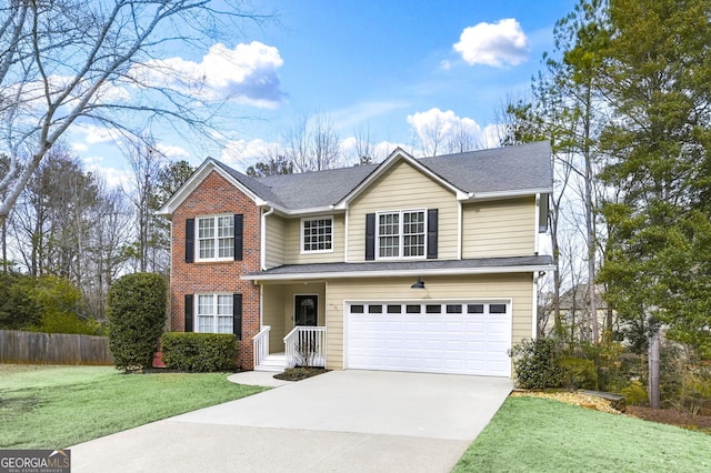 front facade with a garage and a front lawn