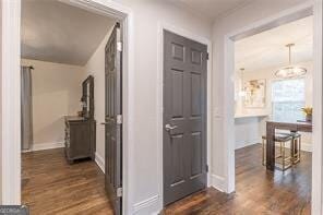 hallway featuring dark hardwood / wood-style floors