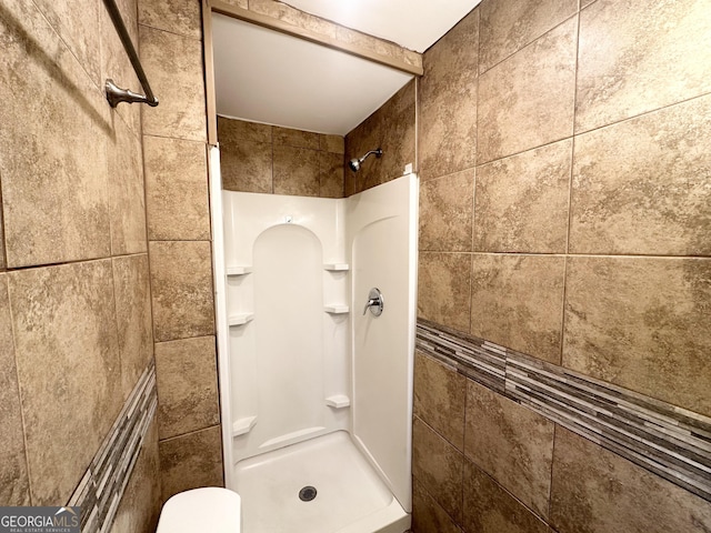 bathroom with toilet and a shower