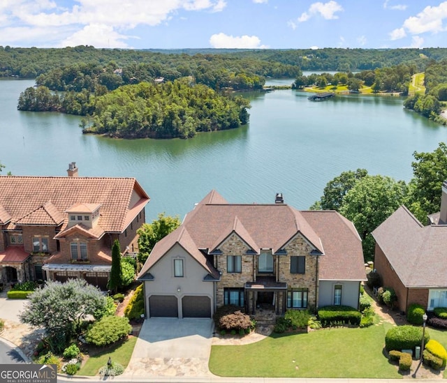 aerial view with a water view