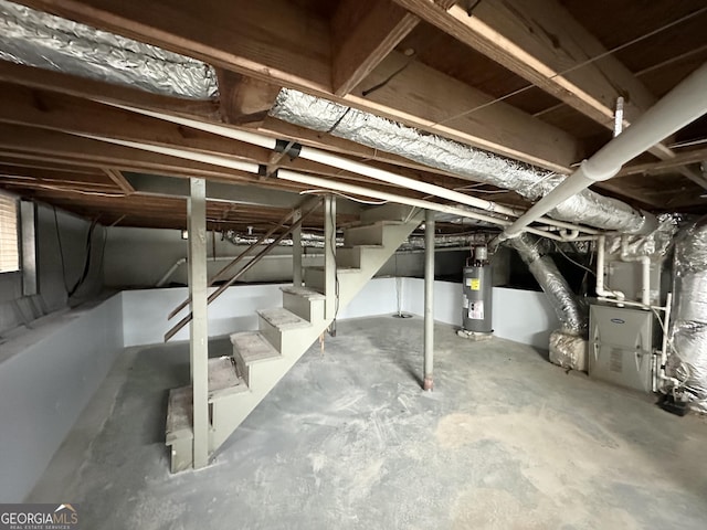 3403 Dodson Ter, East Point, GA 30344 - below grade area with water heater, stairs, and heating unit
