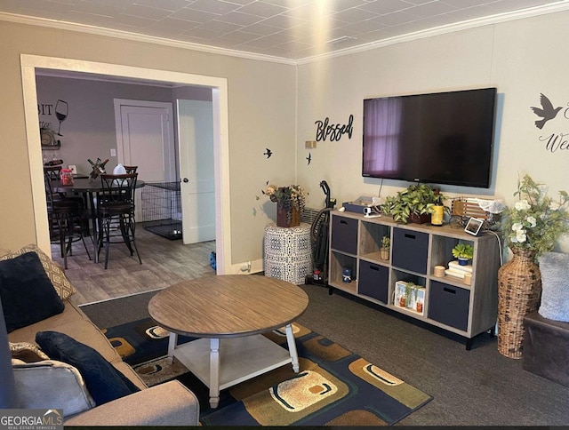 living room featuring ornamental molding