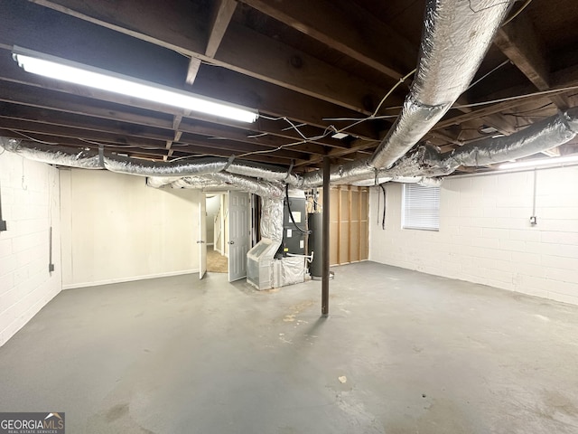 basement with heating unit