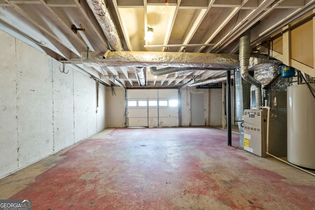 basement with heating unit and gas water heater