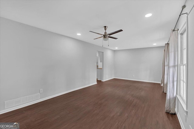 4138 Hickory Dr, Powder Springs, GA 30127 - empty room featuring dark hardwood / wood-style flooring and ceiling fan