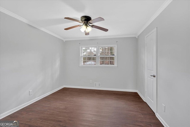 4138 Hickory Dr, Powder Springs, GA 30127 - unfurnished room with ornamental molding, dark hardwood / wood-style floors, and ceiling fan