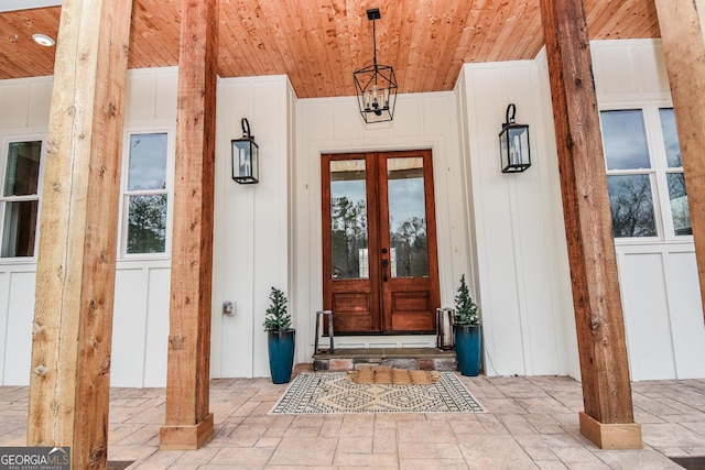 doorway to property featuring french doors