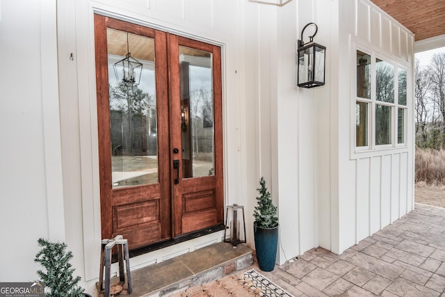 entrance to property featuring french doors