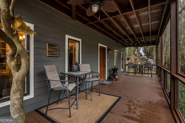185 Huckleberry Cove Rd, Jasper, GA 30143 - wooden terrace featuring ceiling fan and outdoor dining area