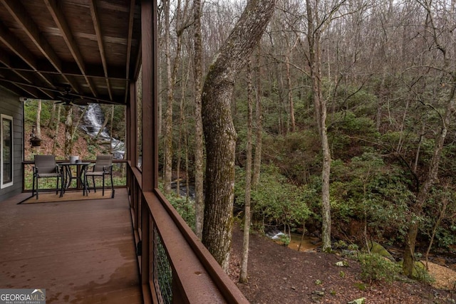 185 Huckleberry Cove Rd, Jasper, GA 30143 - balcony featuring a forest view and a ceiling fan