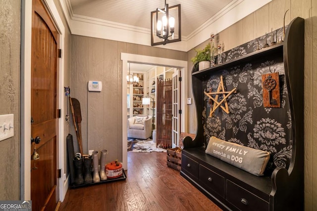 185 Huckleberry Cove Rd, Jasper, GA 30143 - mudroom with a chandelier, dark wood finished floors, and ornamental molding