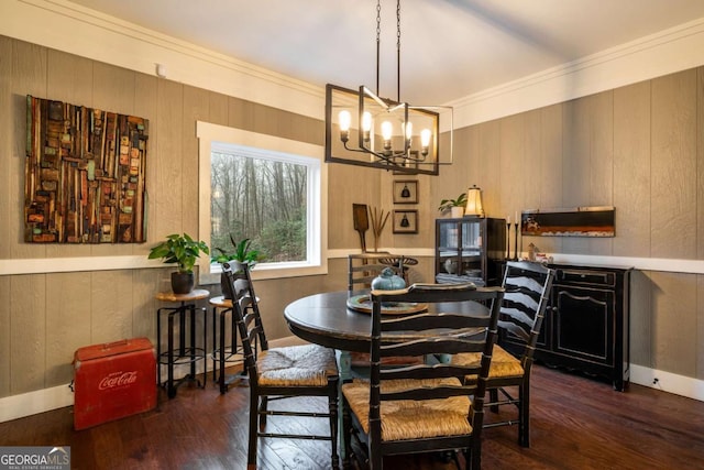 185 Huckleberry Cove Rd, Jasper, GA 30143 - dining room featuring a chandelier, wood finished floors, wood walls, and crown molding