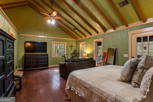 185 Huckleberry Cove Rd, Jasper, GA 30143 - bedroom with dark wood-type flooring, beam ceiling, and high vaulted ceiling