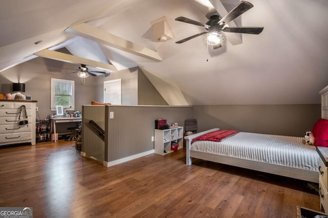 185 Huckleberry Cove Rd, Jasper, GA 30143 - bedroom featuring vaulted ceiling, wood finished floors, and a ceiling fan