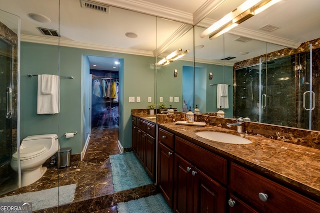 bathroom with visible vents, ornamental molding, and a sink