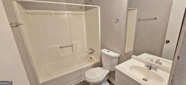 full bathroom with vanity, toilet, and bathing tub / shower combination