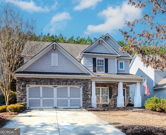 craftsman-style home with a garage and covered porch