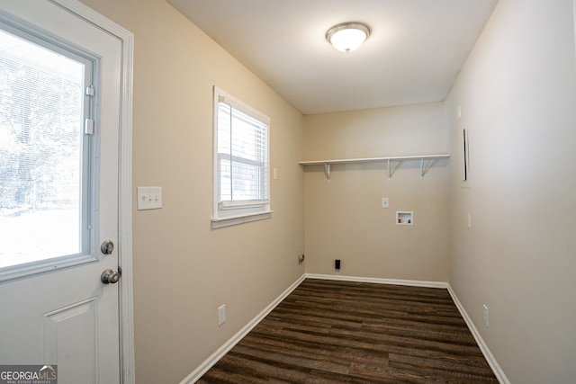 washroom with washer hookup and dark wood-type flooring