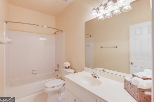 full bathroom with vanity, shower / washtub combination, and toilet