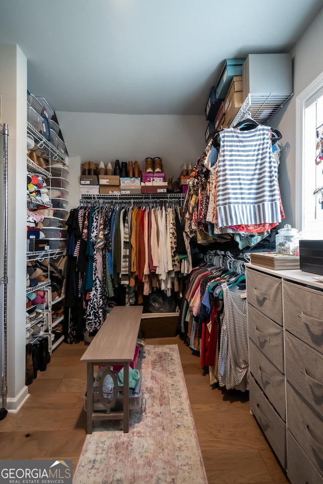 spacious closet with hardwood / wood-style flooring