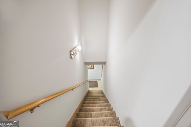 staircase featuring carpet flooring