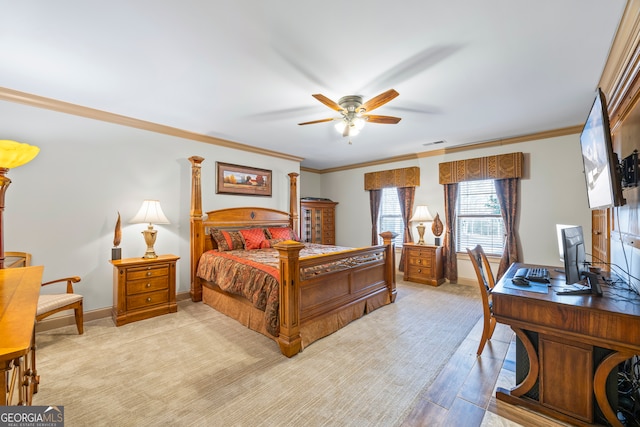 bedroom featuring crown molding and ceiling fan